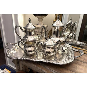 Towle Silverplate 5-Pc Coffee Tea Service w/ Tray – Ornate Rococo Vintage